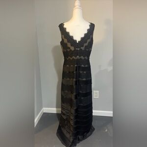 JS Collections Maxi Dress Sz. 12 Tiered Black Lace Mesh Whimsigoth Prom Y2K